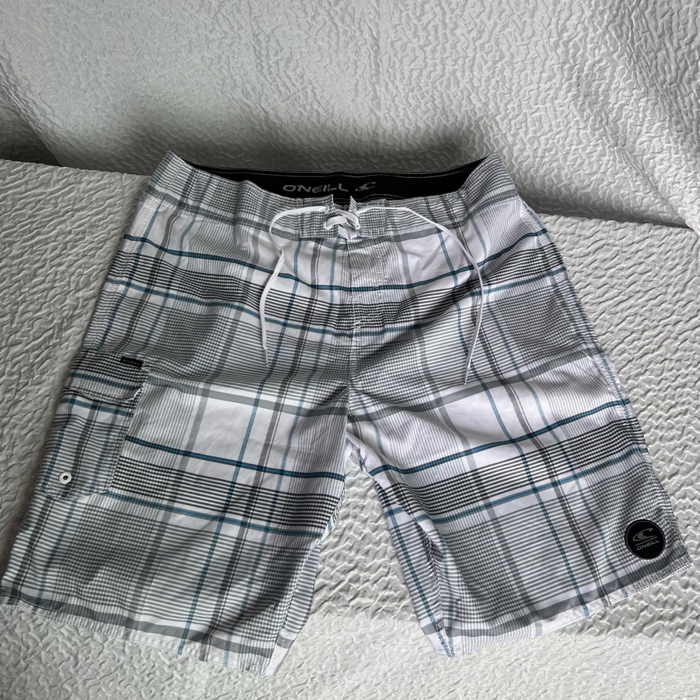 O'Neill Men's Grey Plaid Board Shorts